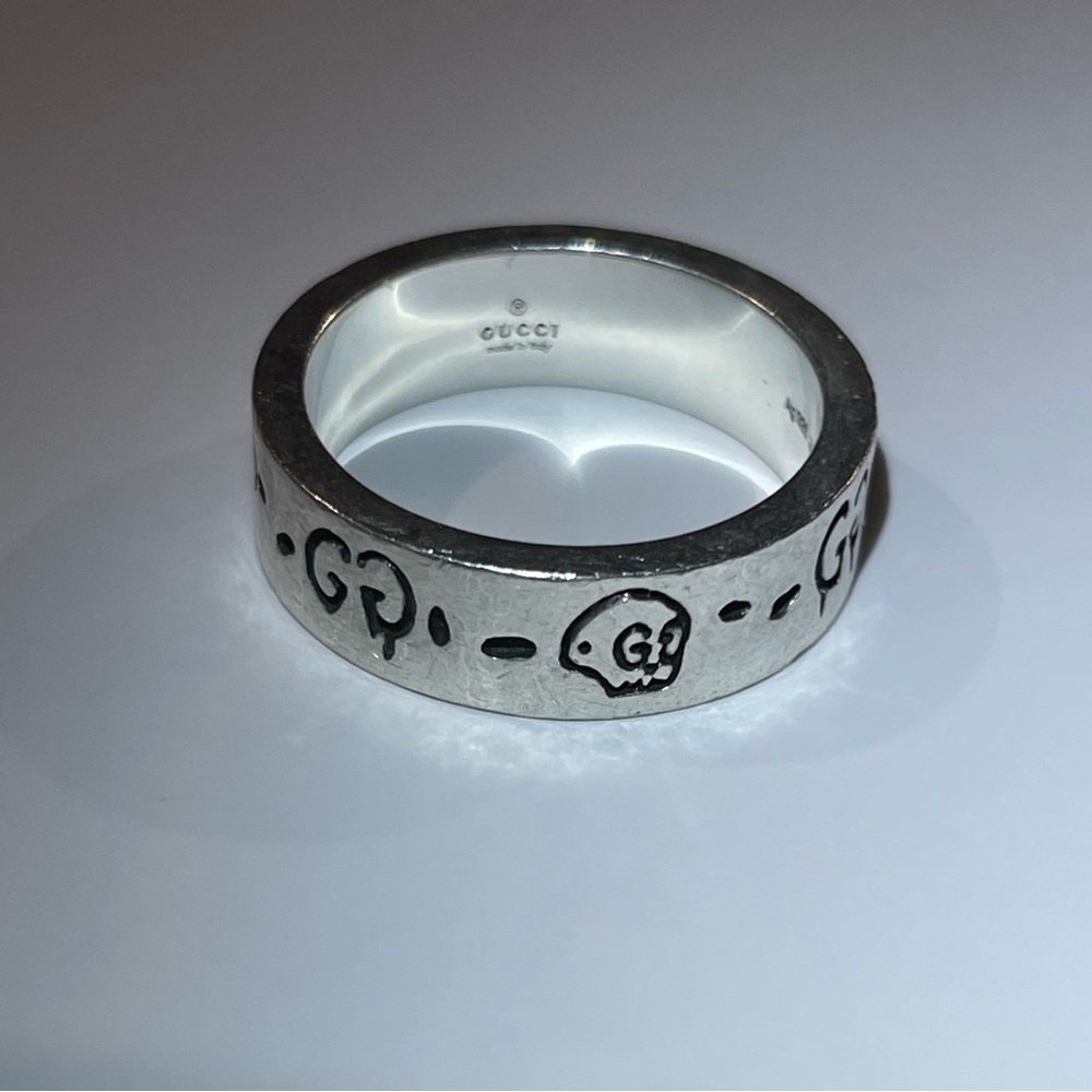Gucci Ghost Sterling Silver Logo Ring in size IT 15 (US 7.25)